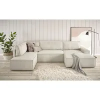 Home Affaire Wohnlandschaft SHERWOOD 329 cm, U-Form, Schlafsofa,«, Schlaffunktion m. Bettkasten (194x139 cm), Cord, Vintage, Samtvelours,