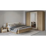 Schlafzimmer-Set HOME AFFAIRE "Bitry,Set 4-St(Bett 180 cm, 2xNako, Drehtürenschrank)" Schlafzimmermöbel-Sets Gr. B/H/T: 184cm x 86cm x 205cm, B/H: 180cm x 200cm, braun (wildeiche) Komplettschlafzimmer, viel Stauraum, fühlbare Struktur, Holzoptik