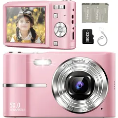 1080P Digitalkamera mit 32 GB Karte, 50 MP Kinder kompakte Digitalkamera, 16-facher Digitalzoom, 2,4-Zoll-Bildschirm, tragbare Kompaktkamera, Rosa - Rosa