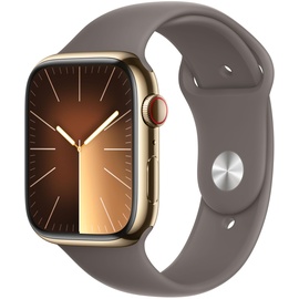 Apple Watch Series 9 GPS + Cellular 45 mm Edelstahlgehäuse gold, Sportarmband tonbraun S/M