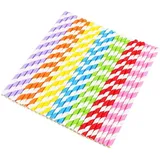 Vicloon 175pcs Papier trinken Einweg-Strohhalme, bunte Streifen Einweg-Dekoration Papier Trinkende Strohhalme für Geburtstag, Hochzeit, Weihnachten, Feier Parteien, 7 Farben