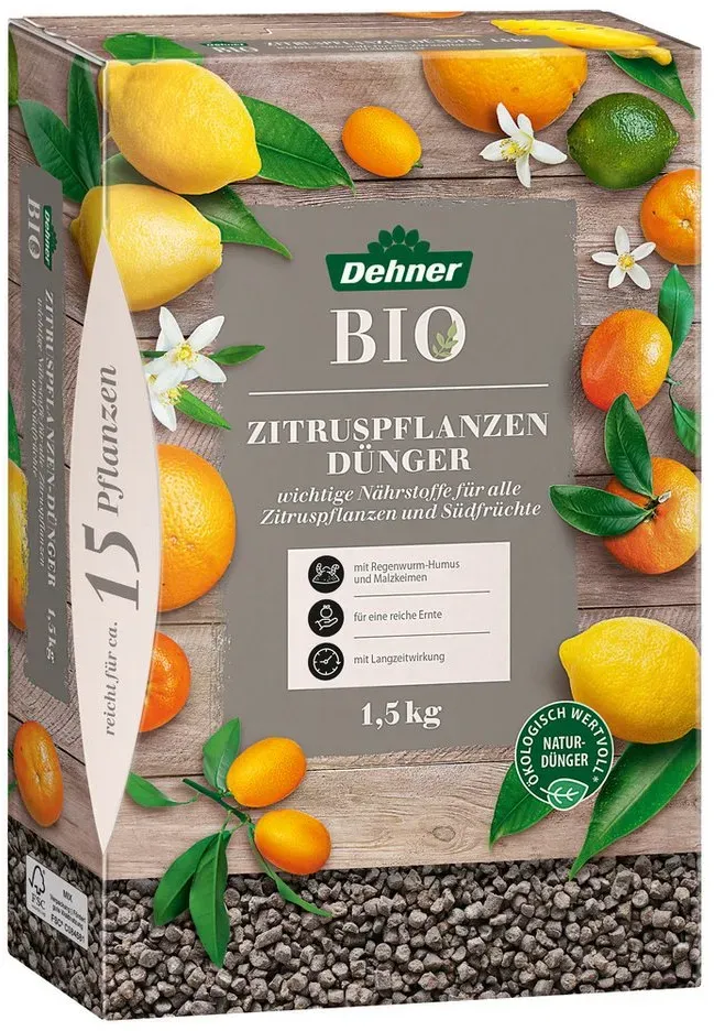 Dehner Gartendünger Bio Zitruspflanzendünger, hochwertiger NPK-Dünger, 1.5 kg, natürliche Langzeitwirkung, mit Spurennährstoffen