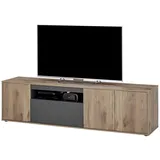 Bega Consult TV Lowboard NOVARA, 186 x 50 cm - 3 Türen 1 Schublade - Viking Eiche Dekor Grau matt