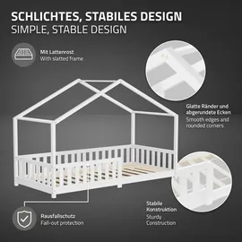 ML-Design Hausbett 90 x 200 cm Kiefer massiv weiß