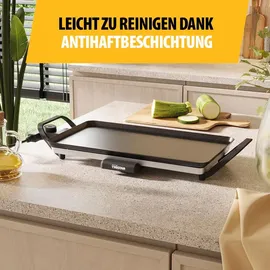Tristar Slim M – Großzügige Backfläche von 46 x 26 cm – Antihaftbeschichtung – Abnehmbare Cool-Touch Griffe – Einstellbarer Thermostat – Leicht zu reinigen – BP-2667 Tischgrill Silber, Schwarz