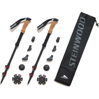 Steinwood Premium Carbon Wanderstöcke Teleskop - Trekkingstöcke Damen & Herren - Wanderstock Carbon Ultraleicht mit Kork-Griff und Gummipuffer Set