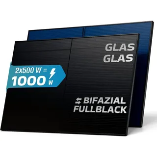 sunniva SUNNIVA® Solarmodul 2x 500 W FULL BLACK Bifazial Glas/Glas PV Modul Solarpanel - PMax 1000W (2x500W) Bifacial N-Type, für Balkonkraftwerk oder PV Solar Anlage