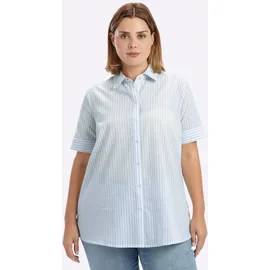 sheego Kurzarm-Bluse hellblau-weiß-gestreift 48