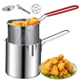 Mini Fryer, Edelstahl-Fritteuchsen-Topf mit Anti-Scenen-Griff, Fritteuchsenpfanne mit Korb, Mini-Fritteuse für Tempura-Chips, Pommes, Fisch und Hühnchen-Mini-Friteuse