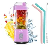 Smoothie Maker to go,Vaeqozva 380ml Tragbarer Mixer Mixer Smoothie Maker Klein,Portable Blender USB Wiederaufladbarem,Mini Mixer für Shake und Smoothies,Mini Standmixer für Saft Marmelade,Rosa