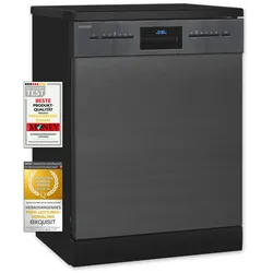 Exquisit Geschirrspüler GSP9614-030B inox-az | Spülmaschine 60 cm | 14 Maßgedecke | Restlaufzeiten Anzeige | Standgerät