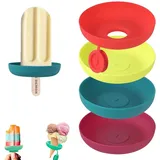 4 Stück Eis Am Stiel Halter,Tropffrei Eis am Stiel-Halter für Kinder,Silikon Eishalterung,Wiederverwendbarer Eis Halter mit Strohhalm, Eis Tropfschutz Halter für Erwachsene und Kinder