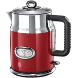 Russell Hobbs Wasserkocher [1,7l, 2400W] Retro Rot & polierter Edelstahl (Schnellkochfunktion, Wassertemperaturanzeige im Retrodesign, außenliegende Wasserstandsanzeige) Vintage Teekocher 21670-70