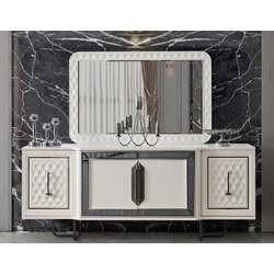 Casa Padrino Luxus Art Deco Möbel Set Weiß / Bronze - 1 Luxus Art Deco Sideboard mit 4 Türen & 1 Luxus Art Deco Spiegel - Art Deco Möbel - Luxus Möbel - Luxus Einrichtung - Art Deco Einrichtung