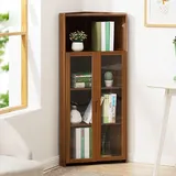 LCBDYLR Eckschrank, freistehender Eckschrank mit Türen und Regalen, Eckvitrine für Wohnzimmer, Schlafzimmer, Küche Brown 4-Tier