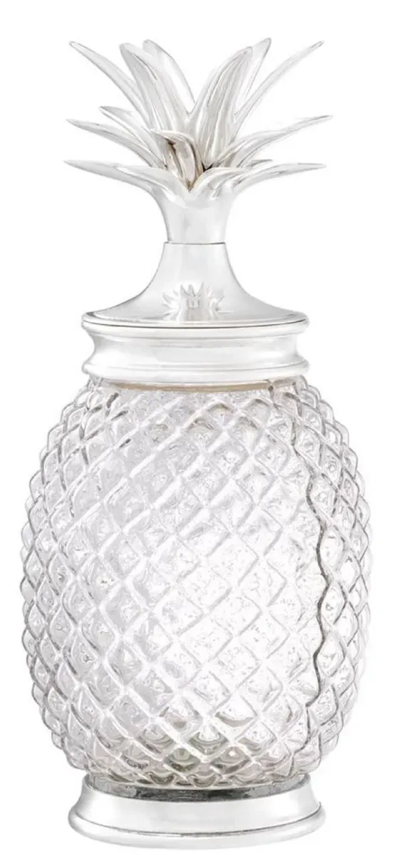 Casa Padrino Luxus Vorratsglas mit Deckel im Ananas Design Silber Ø 16,5 x H. 36,5 cm - Designer Deko Accessoires