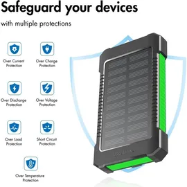 Logilink Solar-Powerbank 8000 mAh, Taschenlampe, gleichzeitiges Aufladen von 2 Geräten (2X USB Typ-A), schwarz-grün