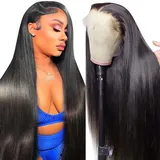 RXY 13x6 Echthaar Perücke Straight HD Lace Front Wig Human Hair 100% Brasilianisches Perücken Echthaar Damen mit Babyhaar Glueless Wigs 30 Zoll(76cm)