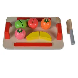 Moni Spielzeug Obst Set 4306 Holz Brett Messer Spielzeugfrüchte Selbstverschluss bunt