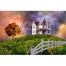 Fototapete PAPERMOON "SURREAL-FANTASY WOLKEN STERNE HIMMEL BLUMEN LANDSCHAFT", bunt, B:3,00m L:2,23m, Vlies, Tapeten