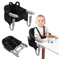 NAIZY Tischsitz Baby Schwarz Sitzerhöhung Stuhl Kind Hochstuhl Faltbar mit Rutschfeste Griff & Sicherheitsgurt & Aufbewahrungstaschen Kinderhochstuhl für 2-8cm dicke Tisch