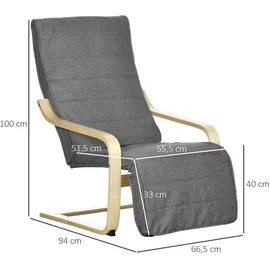 Homcom Relaxsessel mit verstellbaren Armlehnen und Fußteil Leinenoptik 66,5 x 100 x 94 cm Grau mit Kissen
