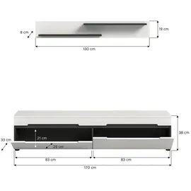 xonox.home Canu Lowboard 170x38x33 cm Basalt grau/Weiß Spanplatte/Melamin