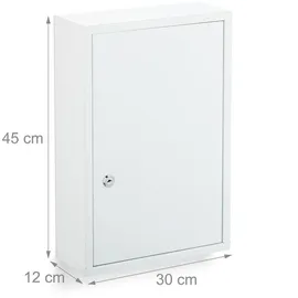 Relaxdays Medizinschrank, abschließbarer Apothekerschrank, HBT: 45 x 30 x 12 cm, 3 Fächer, zum Aufhängen, Stahl, weiß