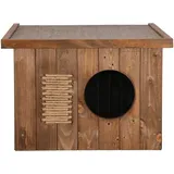 SPRINGOS Katzenhaus aus Holz Outdoor Katzenhütte 49,5 x 58 x 36 cm Holzhaus katzenhaus Outdoor Katzenkratzer Tür mit Lamellen Flachdach Wetterfest Isolierte Wände Winterfest isoliert