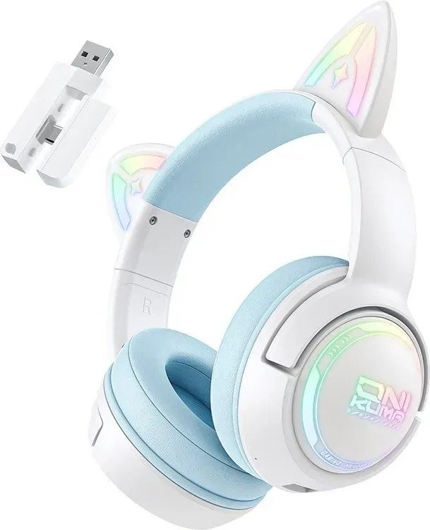 ONIKUMA Gaming-Headset – Kabelloses und kabelgebundenes Gaming-Headset mit 4 Modi, 50-mm-Treiber, RGB-Beleuchtung, Bluetooth 5.3, 1000-mAh-Akku, Modell GT838 (Weiß-Blau)