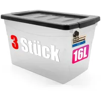 Thats Shopping Aufbewahrungsbox 3x 16 L mit Deckel 3-tlg. schwarz