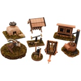 Geschenkestadl Krippenzubehör 8-teilig Brunnen Futterkrippe Heuwagen Feuerstelle