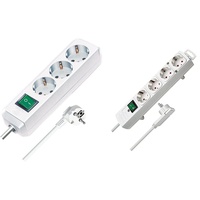 Brennenstuhl Eco-Line, Steckdosenleiste 3-Fach (5m Kabel) weiß & Comfort-Line Plus, Steckdosenleiste 4-Fach (Steckerleiste mit Flachstecker und Schalter, Mehrfachsteckdose mit 2m Kabel) weiß