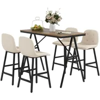 Homcom Bartisch mit Barhocker Set, 5-teilige Essgruppe, Küchentisch, Bistrotisch