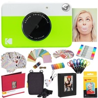 KODAK Printomatic Instant Camera (Grün) Komplettpaket + Zinkpapier (20 Blatt) + Luxusetui + Fotoalbum + 7 Aufklebersätze + Marker + Scheren + Randaufkleber und mehr