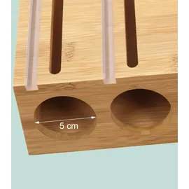 Relaxdays Folienspender 6in1, Frischhalte-, Alufolie, Gefrierbeutel, Bambus, Wand, Schublade, HBT 43,5x33,5x7,5cm, Natur