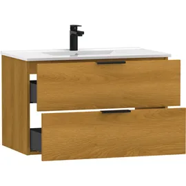 WELLTIME »Athen Badschrank Badezimmer WC Unterschrank mit Becken«, Waschplatz mit 2 Schubladen, Breite 80cm Softclose Bad