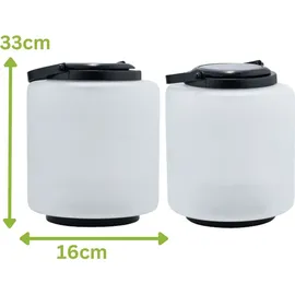 Marrakesch Orient & Mediterran Interior Marrakesch 2er Set Solarlaternen Solarlampen für außen mit Henkel aus Glas 33cm Groß | Boho Deko Outdoor Solar LED Laterne Wetterfest Erlin Weiss IP65 Wasserdicht als Gartendeko im Garten
