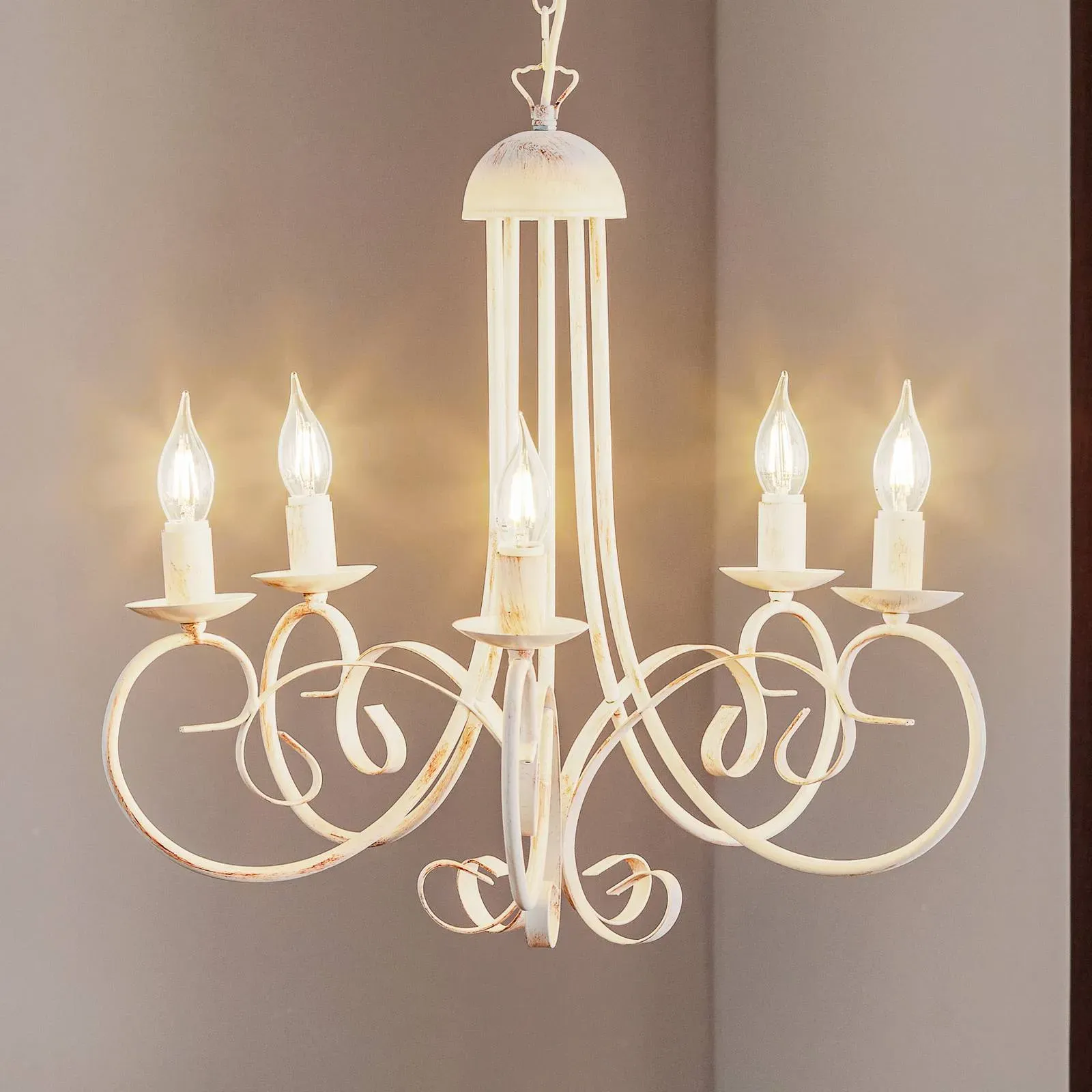 Kronleuchter Pompei ONLI, dimmbar, weiß / opal, für Wohn- / Esszimmer, Metall, Landhaus / Rustikal, Kronleuchter - 60 cm - 60 cm - 115 cm