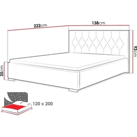 Mirjan24 Polsterbett Loloz Tap, Doppelbett mit Bettkasten und Kopfteil, Ehebett (Farbe: Mikrofaza 0034, Größe: 120x200 cm) - Rot