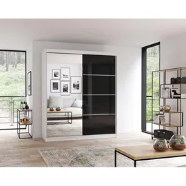 imoebel24 Schwebetürenschrank, Weiß Schwarz, Holzwerkstoff, 5 Fächer, Rechteckig, 183x218x61 cm Schlafzimmer, Kleiderschränke, Schwebetürenschränke