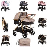 Chipolino Geschwisterkinderwagen Duo Smart klappbar umbaubar verstellbar Fußsack beige/braun