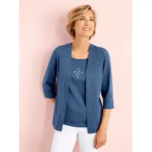 Classic Basics 2-in-1-Shirt CLASSIC BASICS "2-in-1-Shirt", Damen, Gr. 46, blau (jeansblau), 100% Baumwolle, unifarben, Rundhals, Shirts 2-in-1 Shirt