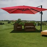 Mendler Gastronomie-Ampelschirm HWC-A96, Sonnenschirm 3x3m (Ø4,24m) Polyester Alu/Stahl 23kg ~ rot ohne St√§nder