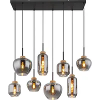 GLOBO Pendellampe Pendelleuchte Hängelampe Esstischleuchte, 8 flammig, Retro Rauchglas