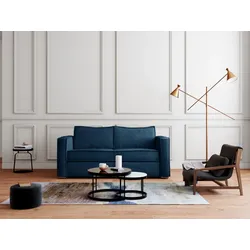 Schlafsofa mit Matratze 3-Sitzer - Cord - Blau - Liegefläche 140 cm -  Matratze 14 cm - LORETO