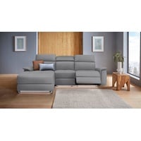 Places of Style Ecksofa Pareli, L-Form, 259cm,m. Recamiere, Echtleder, Kunstleder, Webstoff, man. o. elektr. Relaxfunktion, USB/Kopfteilverstellg u. LED grau