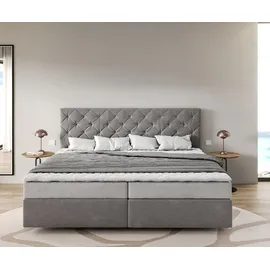 DeLife Boxspringbett Dream-Great Mikrofaser Grau 200x200 cm Bonell-Matratze PolyurethanTopper - Grau