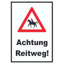Achtung Reiterweg Schild Vorsicht Pferde A3 Rückseite selbstklebend