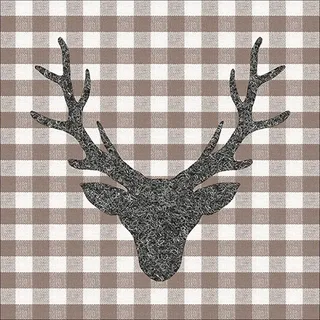 Ambiente Home Servietten Papier 33x33cm 3-lagig mit Hirsch Kopf Karo Motiv. 20 Stück - braun